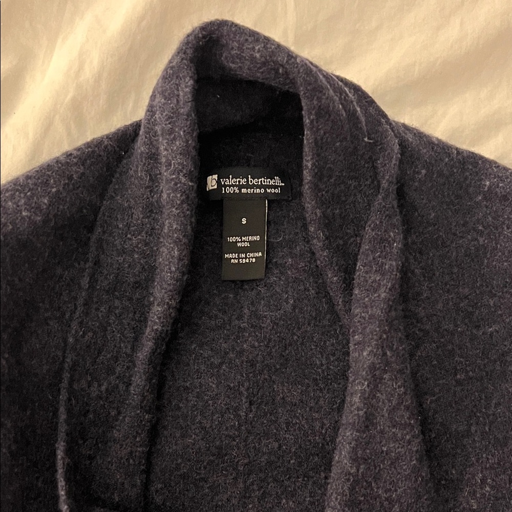 Merino Wool Navy Open Front Sweater - Picture 3 of 5